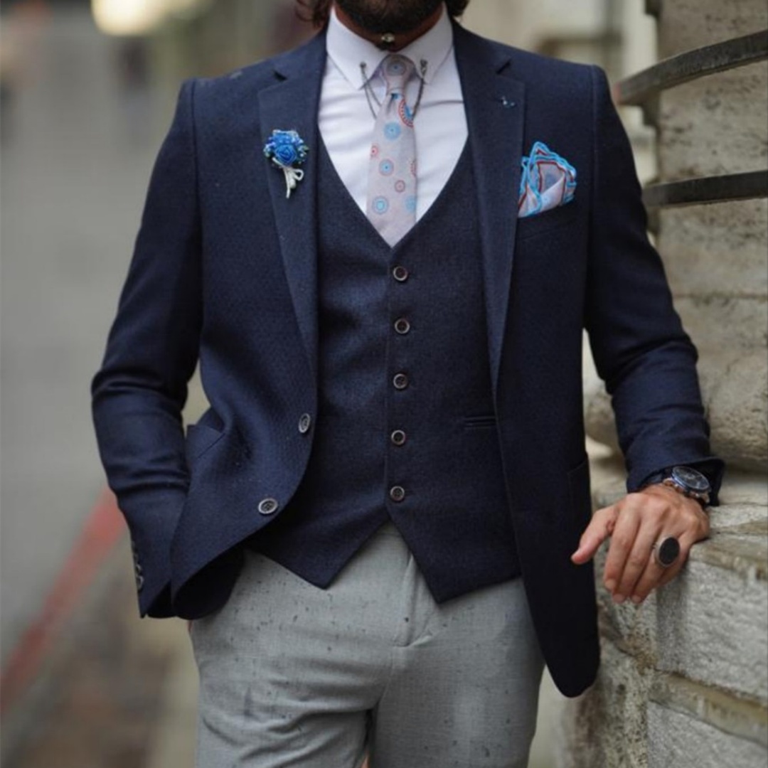 우아한 남성 정장 네이비 블루 노치 라펠 재킷과 베스트 - Men'S Formal Wear Not Suit 리뷰 및 가격