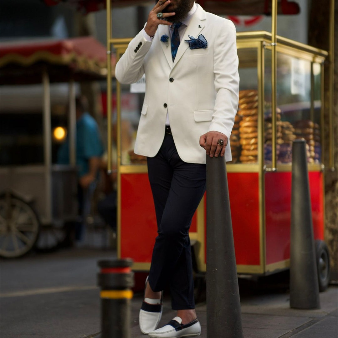 아이보리색 남성 정장 노치 라펠 슬림 블레이저 세트 웨 - Men'S Formal Wear Not Suit 리뷰 및 가격