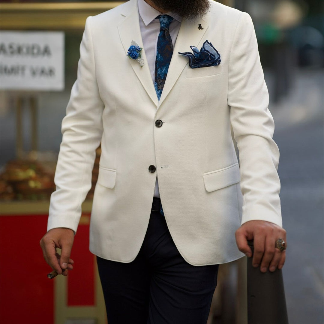 아이보리색 남성 정장 노치 라펠 슬림 블레이저 세트 웨 - Men'S Formal Wear Not Suit 리뷰 및 가격
