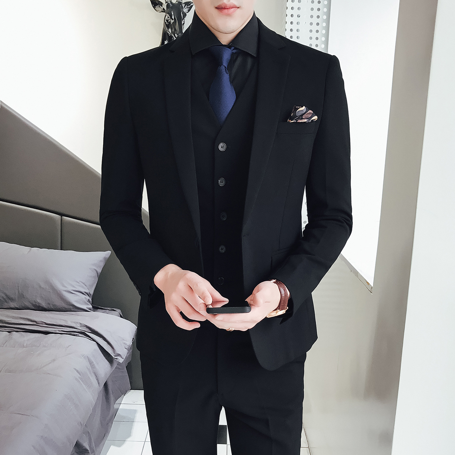남성용 쓰리피스 수트, 한국 버전, 슬림핏, 캐주얼 부 - Men'S Formal Wear Not Suit 리뷰 및 가격