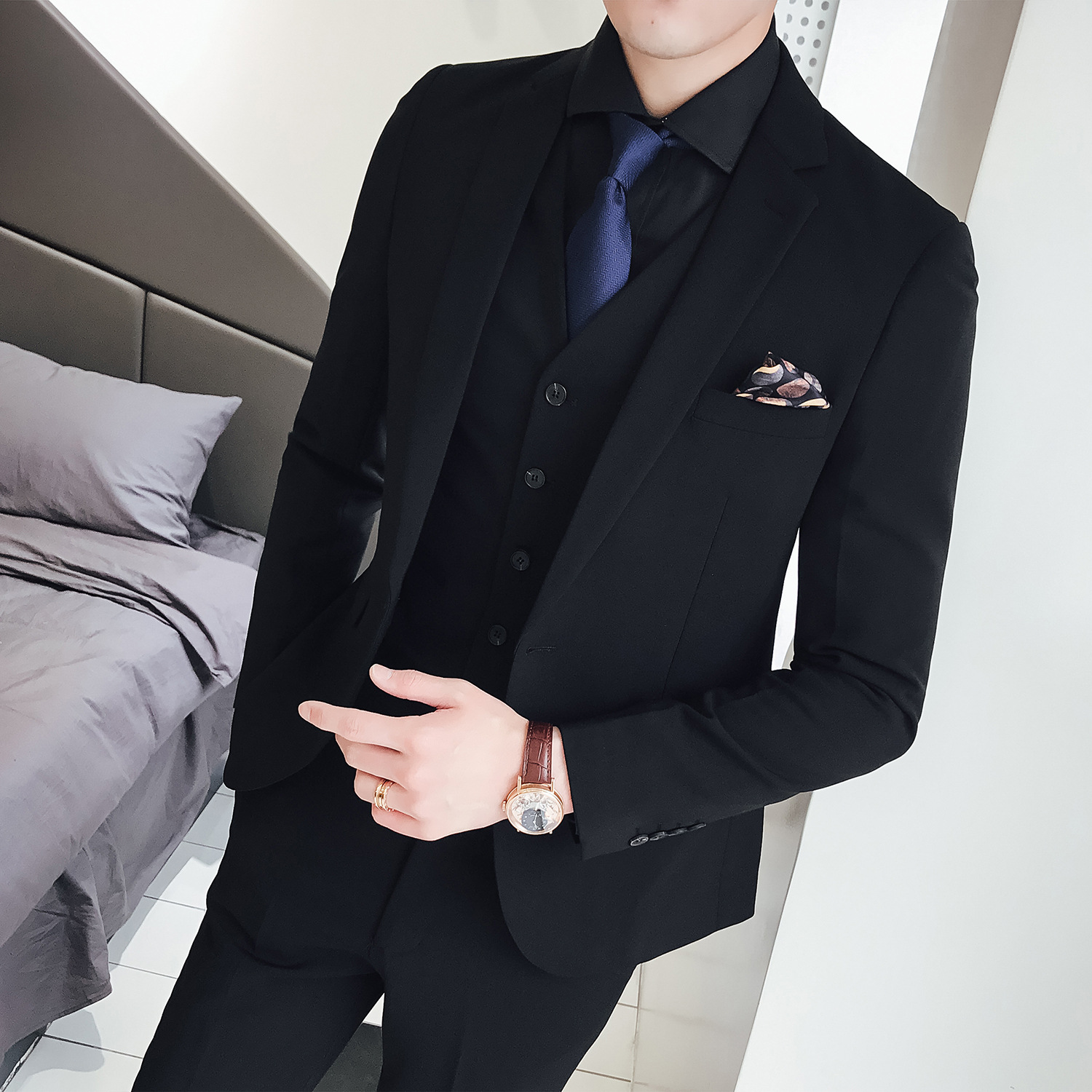 남성용 쓰리피스 수트, 한국 버전, 슬림핏, 캐주얼 부 - Men'S Formal Wear Not Suit 리뷰 및 가격