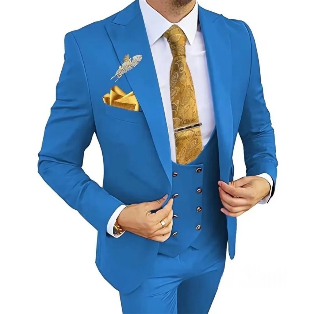 3피스 슬림핏 남성 정장 더블 브레스티드 골드 버튼 블 - Men'S Formal Wear Not Suit 리뷰 및 가격