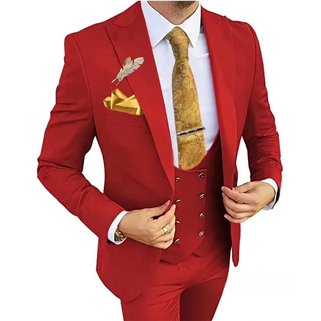 3피스 슬림핏 남성 정장 더블 브레스티드 골드 버튼 블 - Men'S Formal Wear Not Suit 리뷰 및 가격